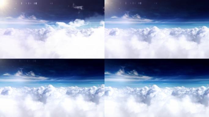 在云层之上飞翔。飞过美丽绝伦的云景。风景如画的间隔拍摄