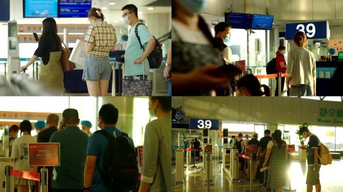 机场排队检票戴口罩旅客