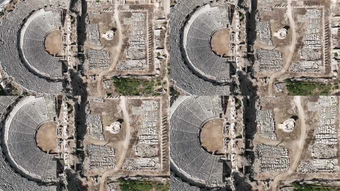 侧古玩城和阿波罗神庙无人机视频，侧城安塔利亚，土耳其(土耳其语)
