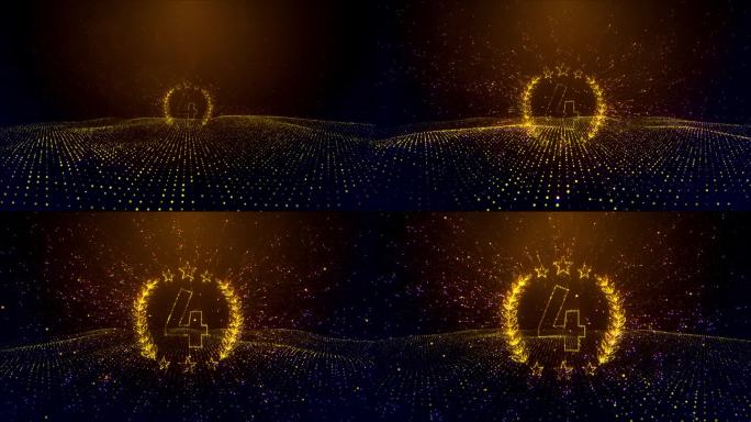 摘要庆祝金棕色奖五号符号虚线粒子空间运动揭示效果与波浪点地板图案
