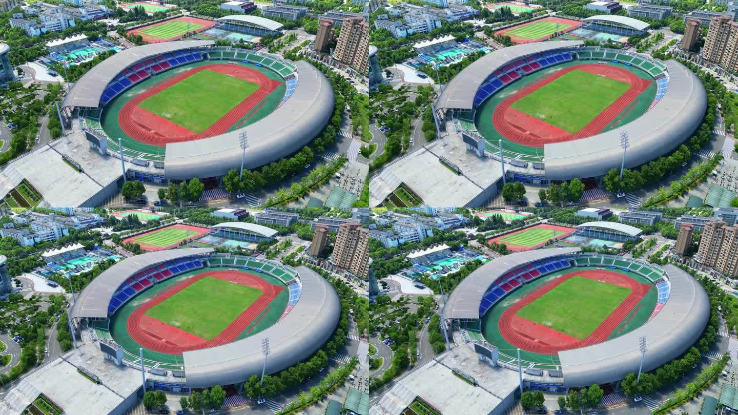 航拍四川广元澳源体育中心足球场与篮球场