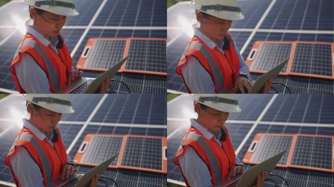 技师工程师检查太阳能板