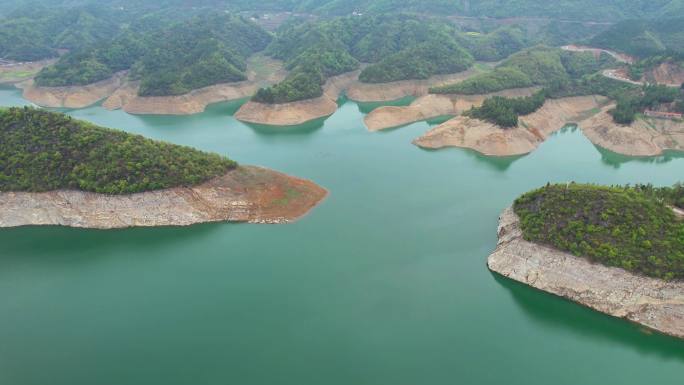 绿水青山湖北石门集水库山清水秀大坝湖面