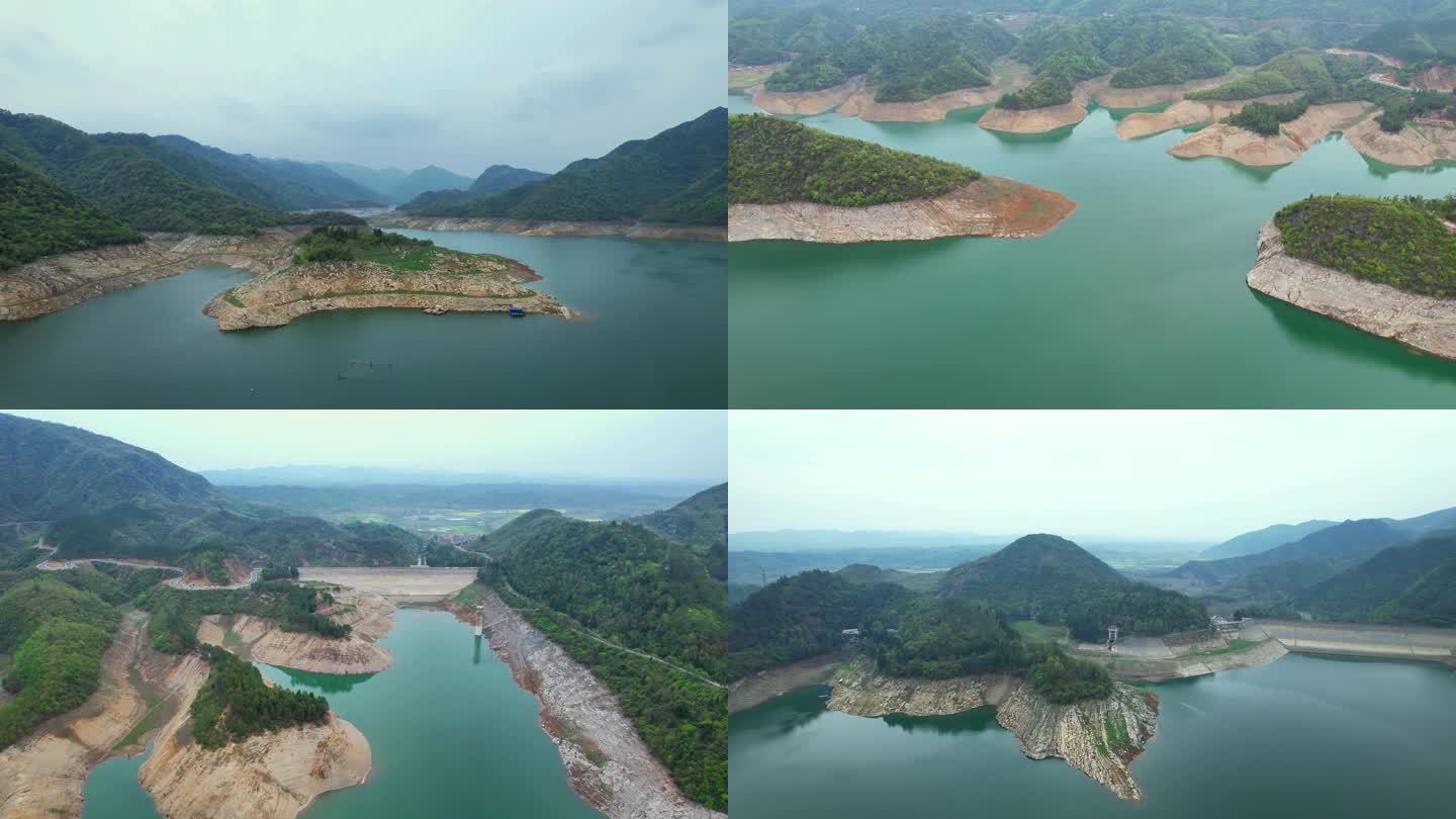 绿水青山湖北石门集水库山清水秀大坝湖面