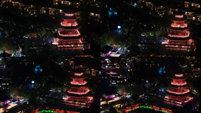 江西上饶葛仙村阁楼夜景航拍