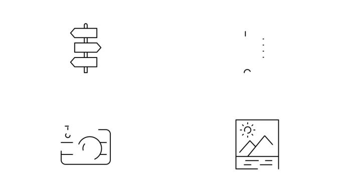 旅游和度假图标集4。线图标动画。