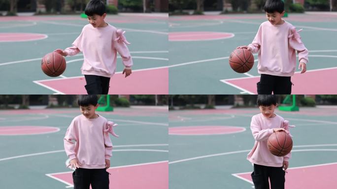 男孩打篮球拍球升格慢镜 锻炼 球场