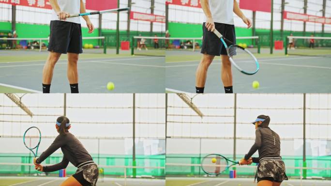 网球运动击打网球瞬间