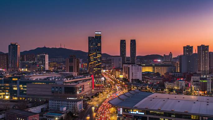 烟台城市街道夜景