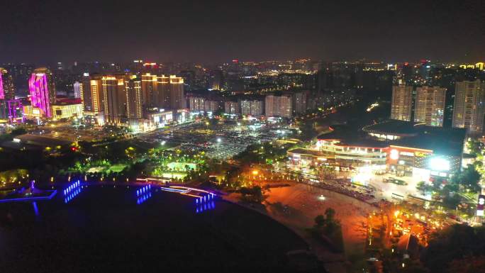 扬州西区明月湖大桥京华城商圈夜景灯光航拍