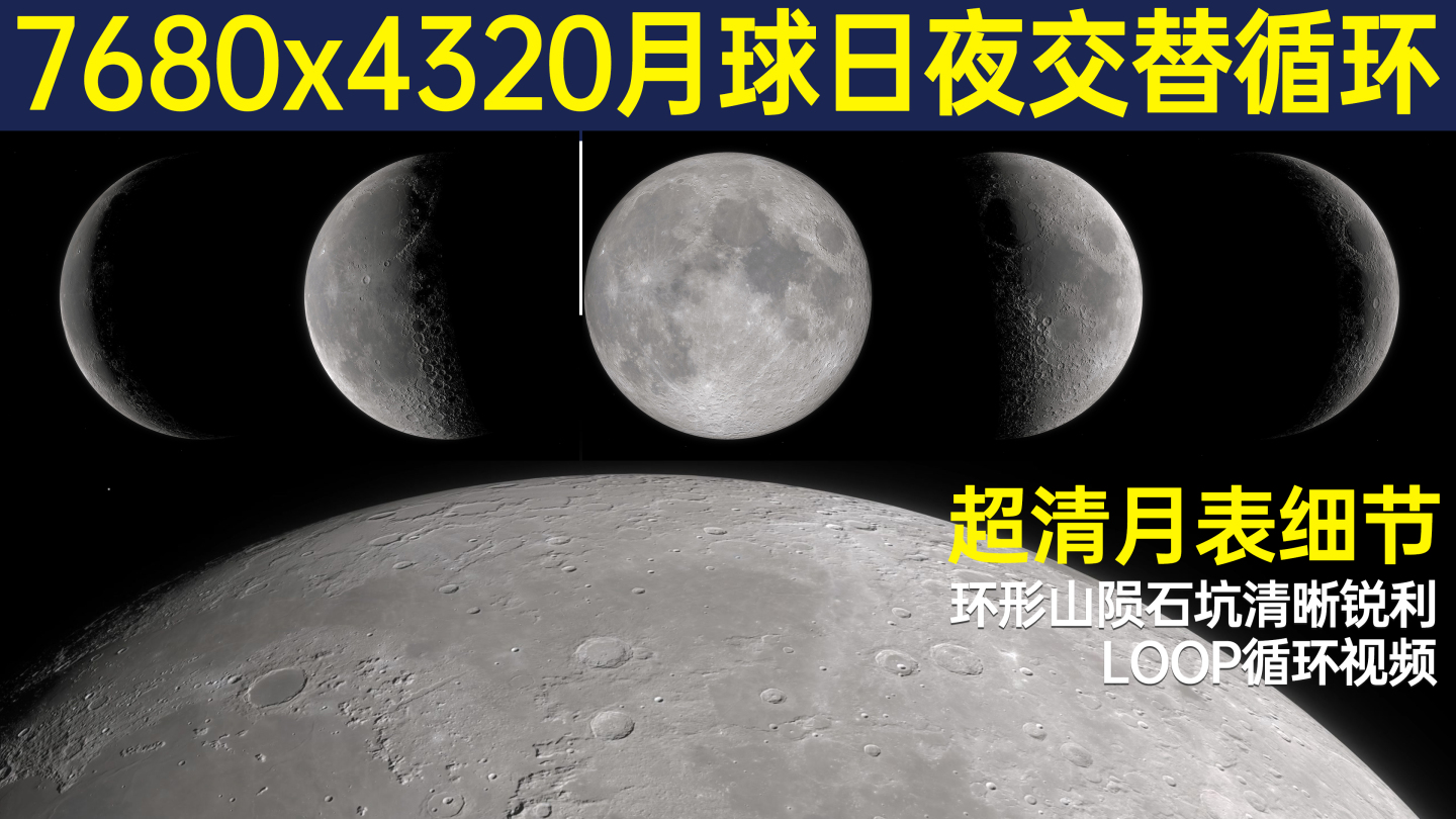 8K月球固定旋转日夜交替月食