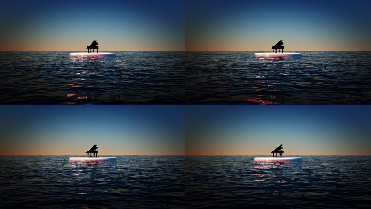 海面上的钢琴空境三维动画广告素材