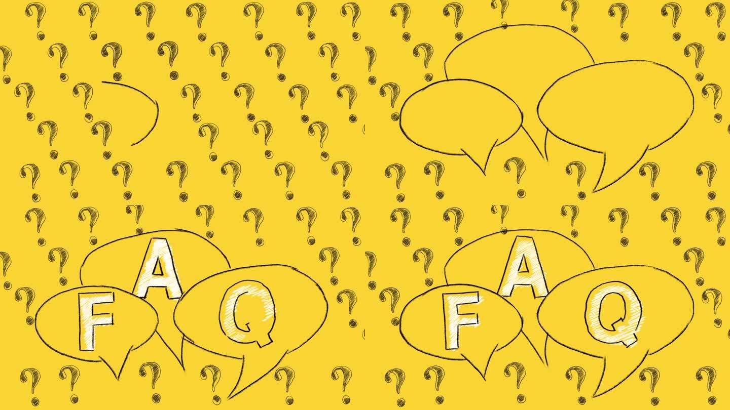 FAQ。常见问题。黄色的字母。