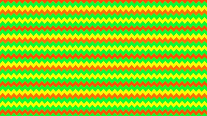 简单的黄绿橙之字形规则常见的几何背景。4 k。向左移动的锯齿图案背景循环。