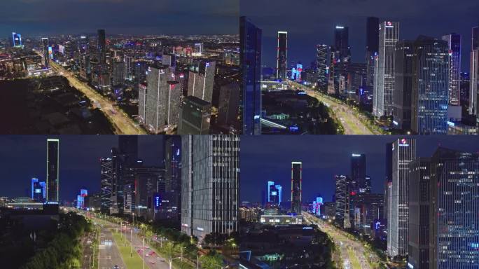 南京河西CBD航拍夜景商务楼群