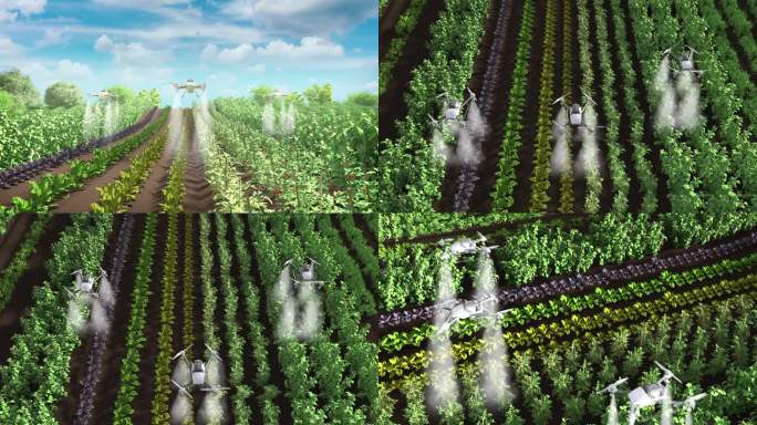 科技智能无人机撒农药洒水动画视频素材