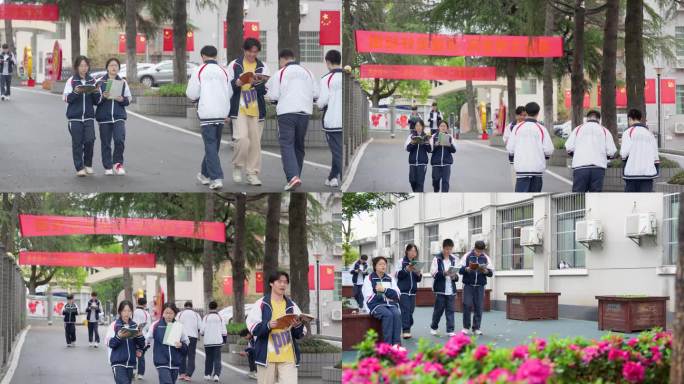 学生走路看书 漫步校园 女学生走路 看书