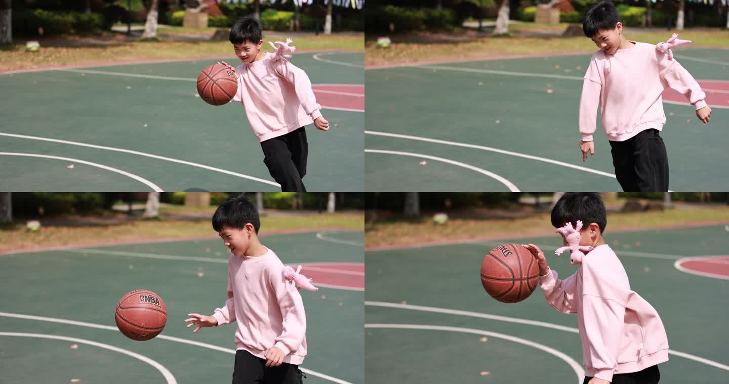 男孩打篮球拍球升格慢镜 锻炼 球场