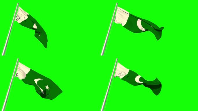 巴基斯坦国旗在色度键屏上随风飘扬，孤立无援