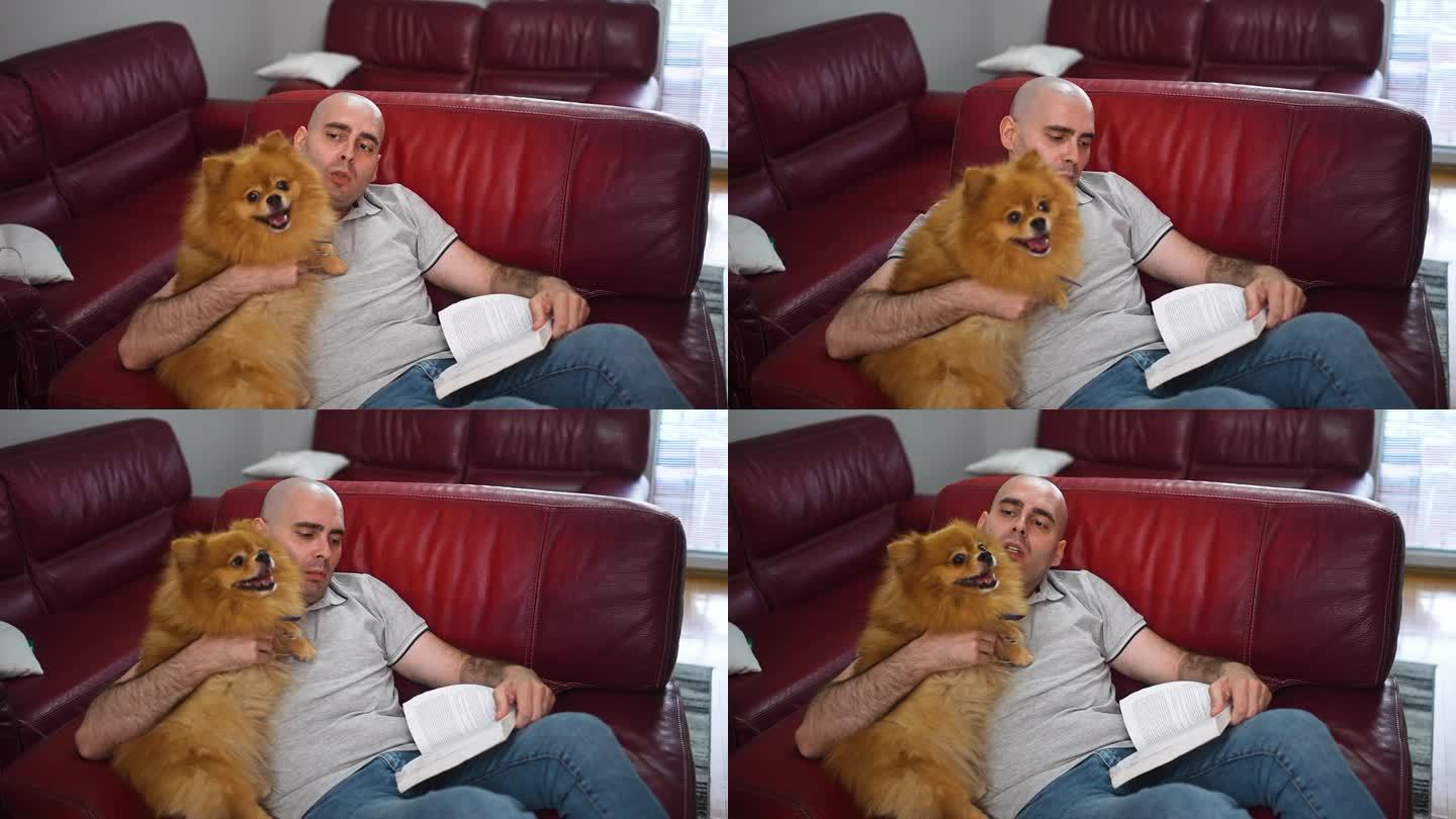 癌症病人在家抱狗读书