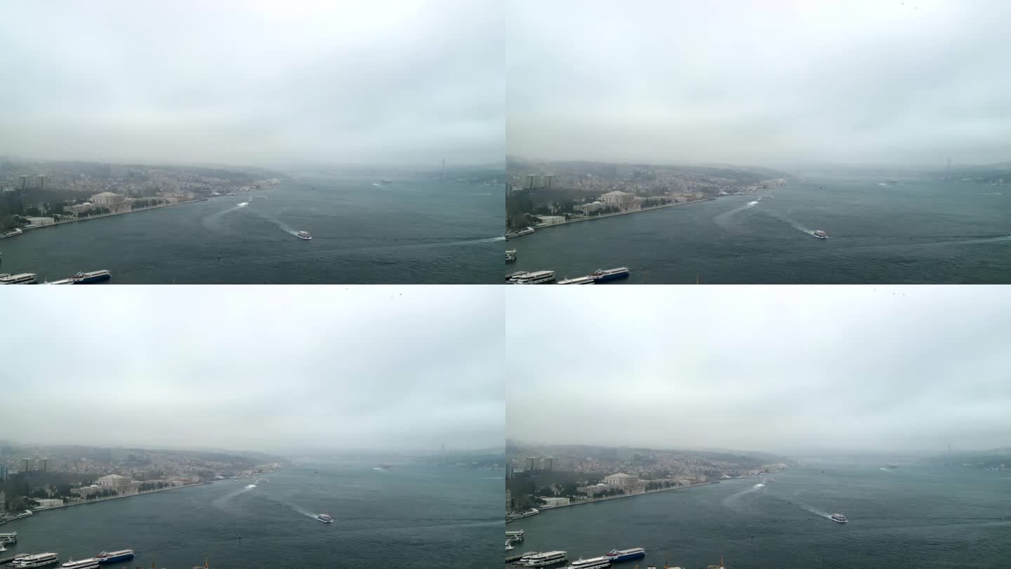 博斯普鲁斯海峡的卡巴塔斯轮渡码头在伊斯坦布尔横飞