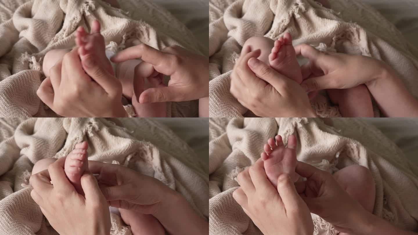 妈妈给宝宝的小脚挠痒痒，按摩一下。