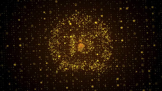 豪华运动视图金色闪亮的快乐15周年标志揭示在金棕色闪烁的星星形状颗粒闪闪发光的图案背景