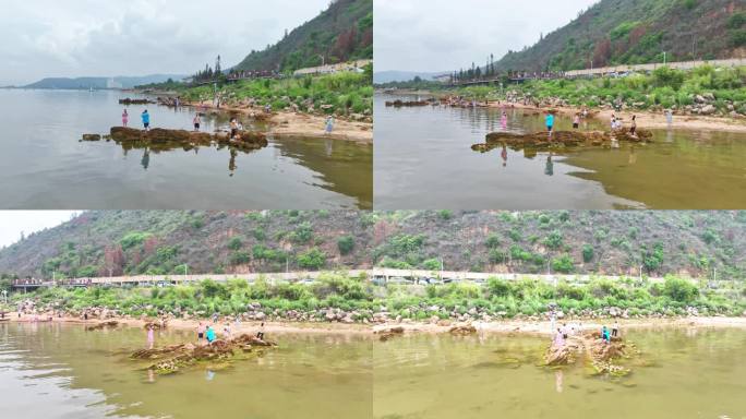 湖畔风景游客打卡