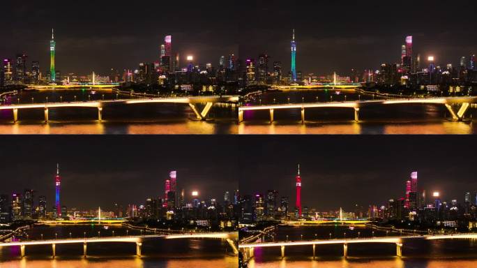 广州金融城华南快速路夜景和广州塔同框