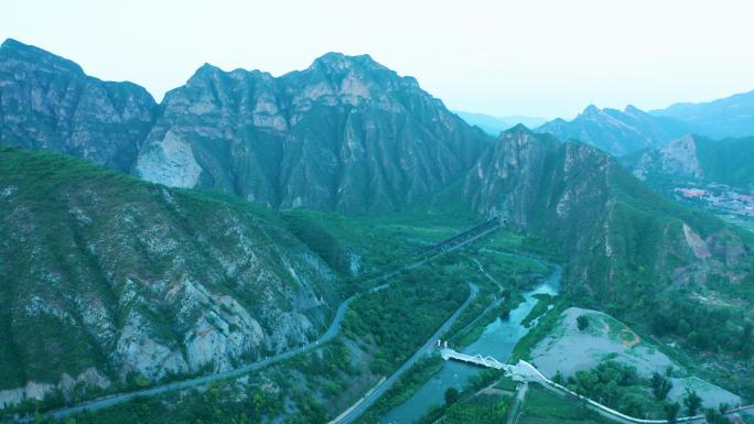 航拍北京西山永定河 门头沟永定河