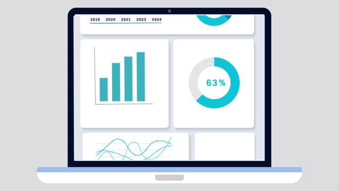 统计仪表板的业务网站登陆页与图形，图表和图表。“企业绩效与统计”。设计界面网页滚动动画。