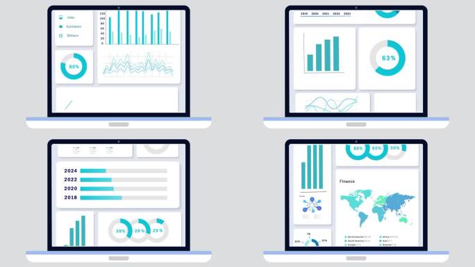 统计仪表板的业务网站登陆页与图形，图表和图表。“企业绩效与统计”。设计界面网页滚动动画。