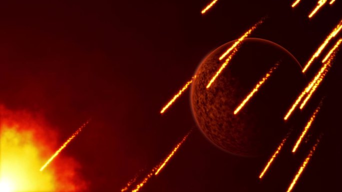 抽象循环宇宙空间背景圆形橙色能量行星与下落流星体