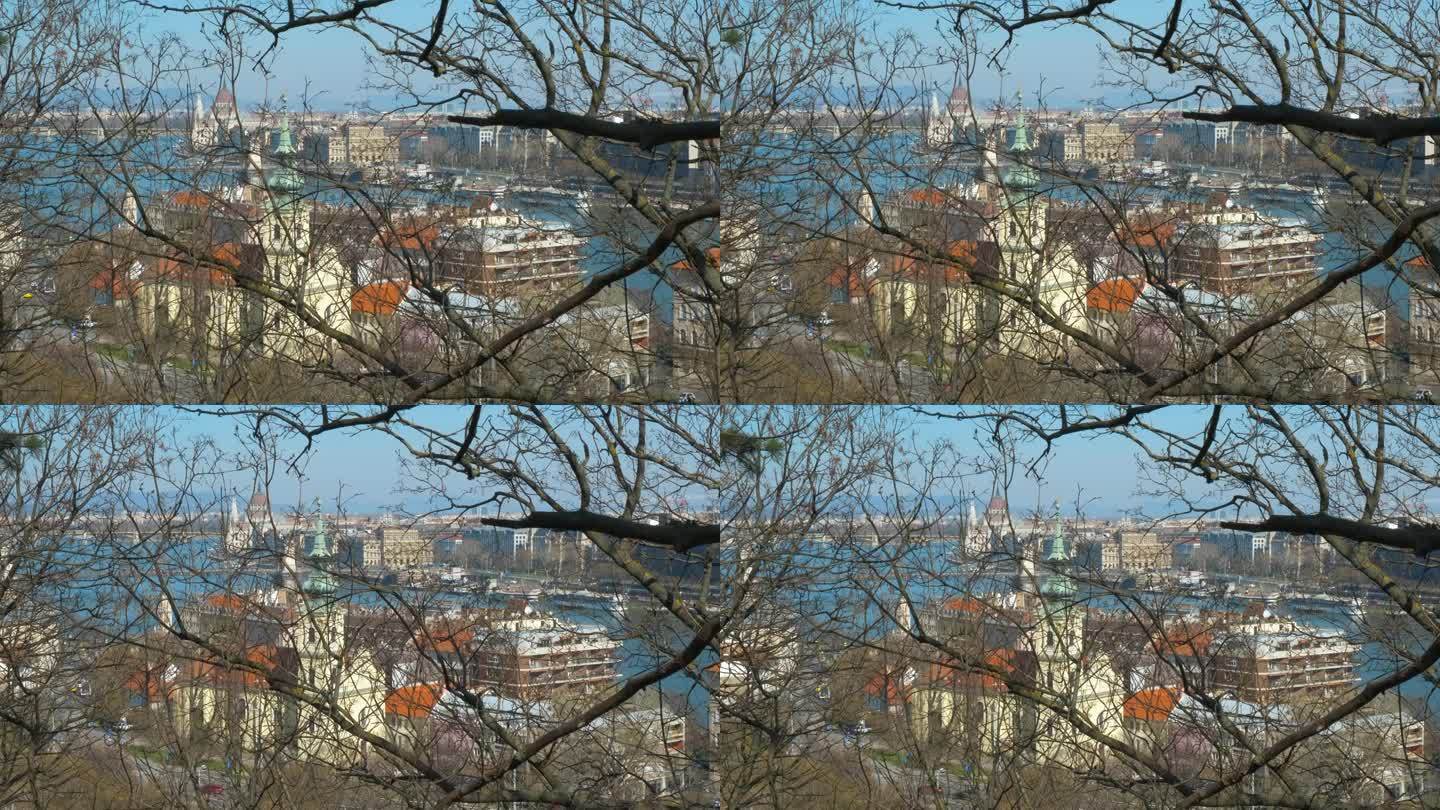 白天，蓝色多瑙河旁的布达佩斯地标。