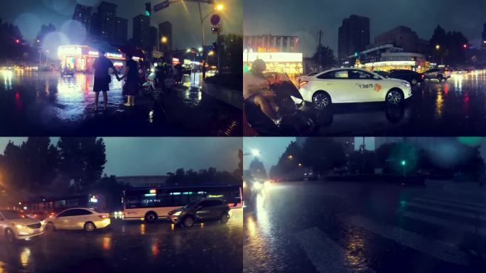 台风大雨行人街景