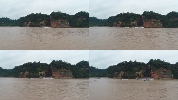 航拍江边乐山大佛景区