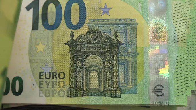结算100欧元现金账单。现金100欧元钞票背景。