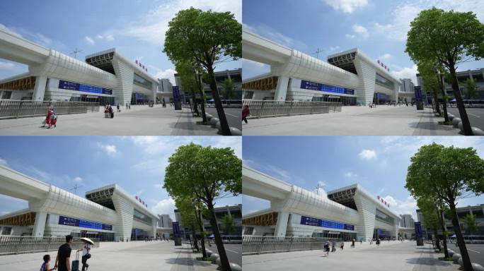 成都西站交通枢纽延时摄影 有轨电车火车站