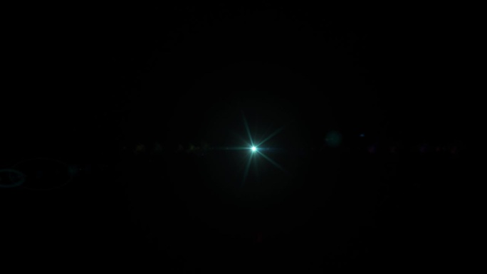 循环辉光绿色光学透镜耀斑光线移动从中心到右到右上角的项目屏幕叠加效果抽象动画背景。