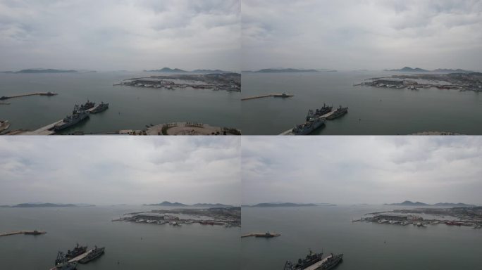 山东长岛港口码头轮船航拍