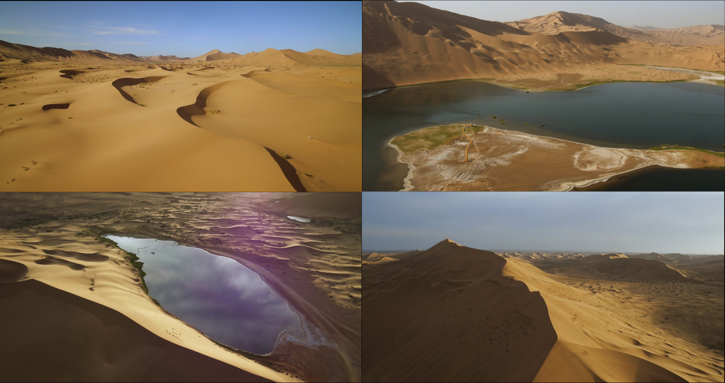 沙沙漠沙山沙漠绿洲沙漠湖航拍沙漠