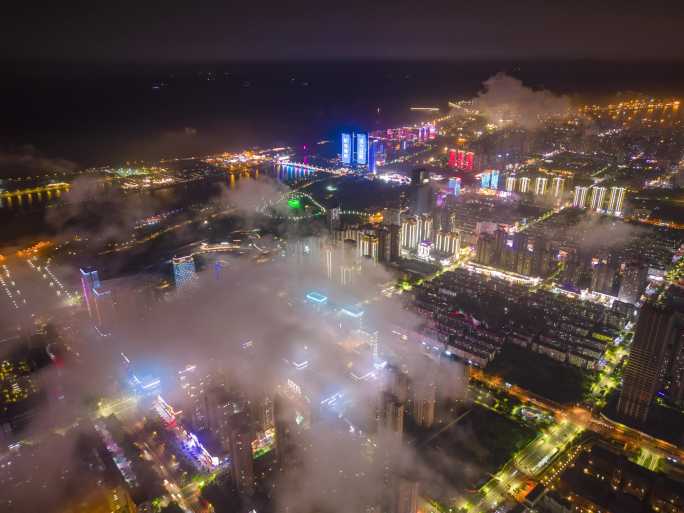 日照夜景云海航拍延时