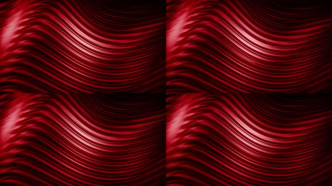 4K红色抽象环路波。发光的颜色与软曲线条在运动股票视频。优雅的几何背景同步样条。