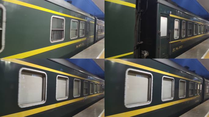 实拍行驶的绿皮火车交通运输 (8)