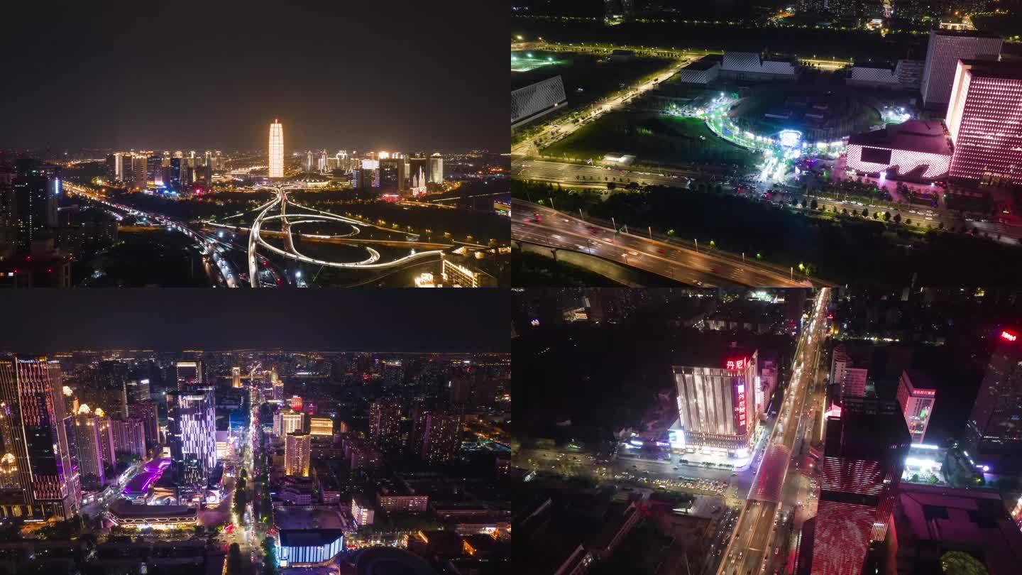 河南郑州夜景4K航拍延时