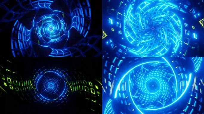 在迷人的VJ循环中，充满活力的霓虹灯无缝图案的催眠视觉效果。