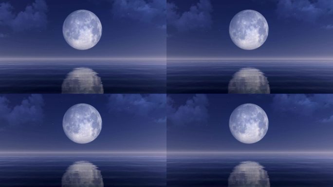大满月在多云的夜空映在镜面上