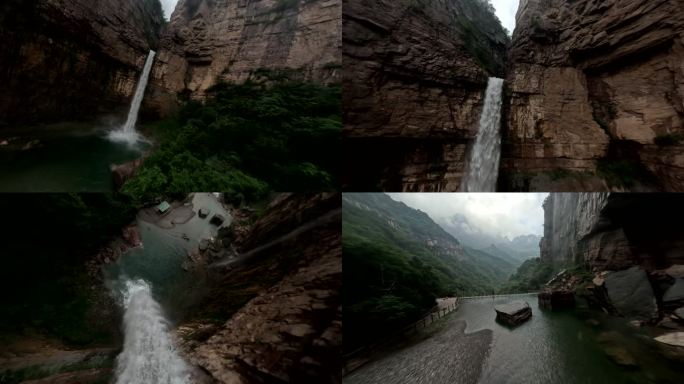 穿越机航拍山谷瀑布冲击力视觉震撼夏天4K