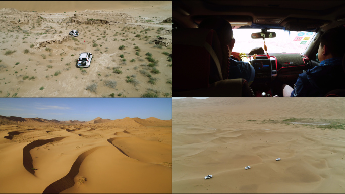 沙山横穿沙漠越野车辆行驶在沙漠中