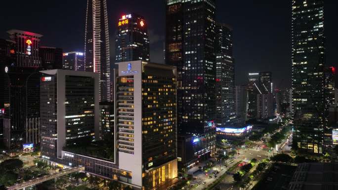 深圳福田区CBD建筑群夜景航拍